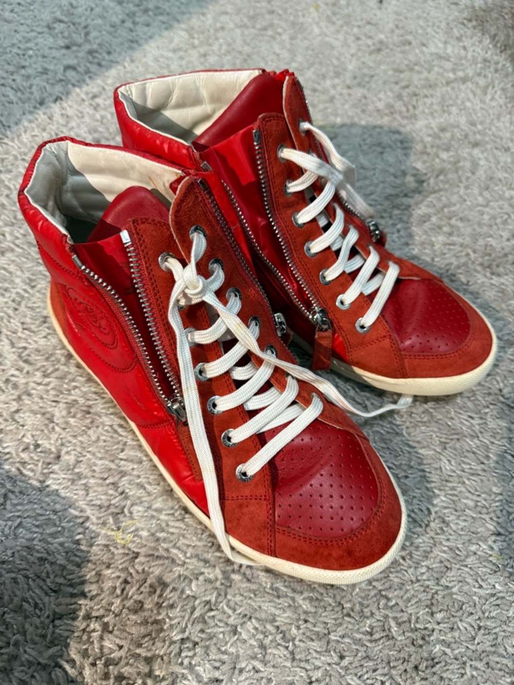Chanel red High-Top Sneakers with White Laces